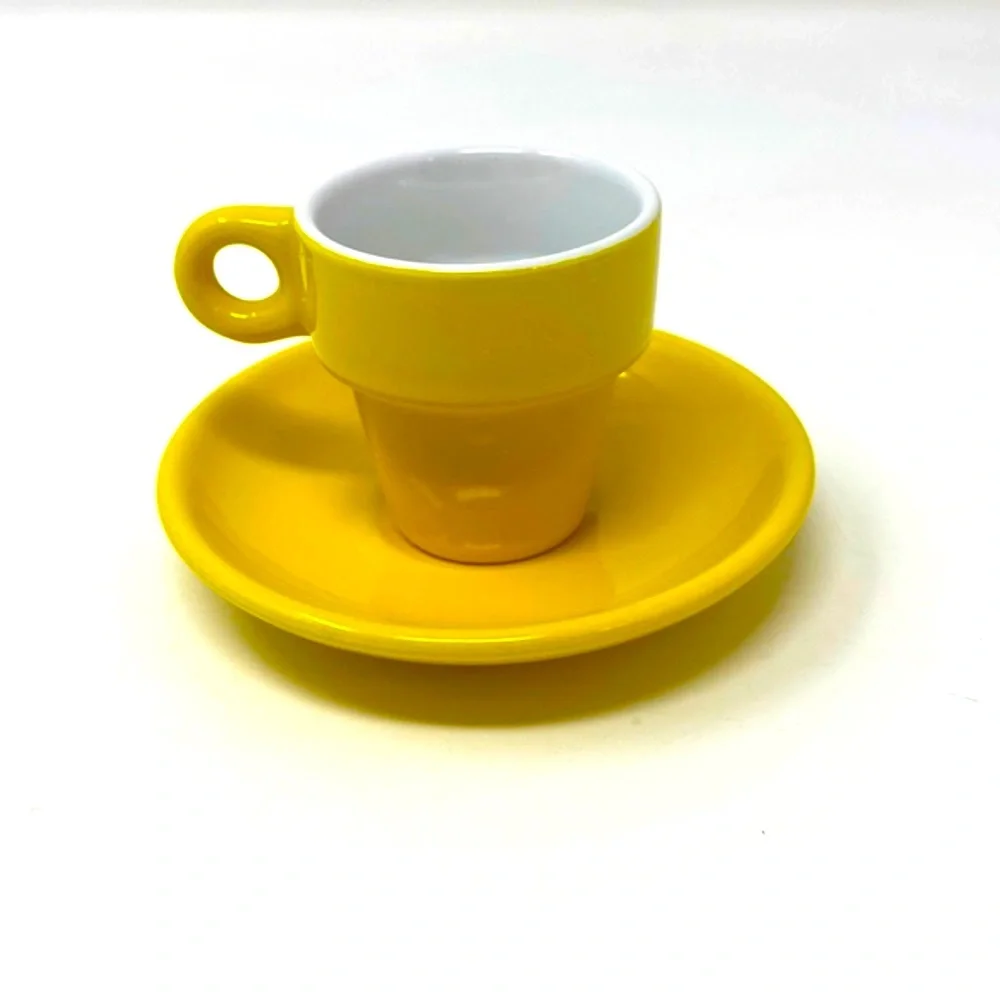 Pier 1 Imports Yellow Stoneware Espresso Cup & Saucer Set